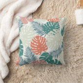 ティール（緑がかった色）ラッシェットパームリーフパターントロピカルスローピロ クッション (ブランケット)