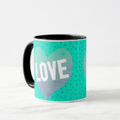 ティール(緑がかった色)ラブハート マグカップ (正面左)