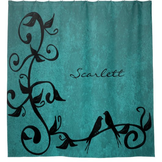 ティール(緑がかった色)ラブバパーソナライズされたリズシャワーカーテン シャワーカーテン (正面)