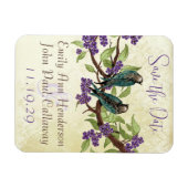 ティール(緑がかった色)ラブバーズパープルさくらんぼの花 マグネット (横)