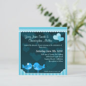 ティール(緑がかった色)ラブバーズ結婚式招待状 招待状 (スタンド正面)