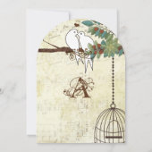 ティール（緑がかった色）ラブバードが木に座っ結婚て 招待状 (裏面)