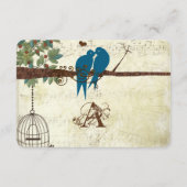 ティール（緑がかった色）ラブバードが木の結婚式に座るRSVP 出欠カード (裏面)