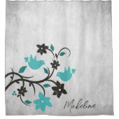 ティール（緑がかった色）ラブバードのシャワーカーテン シャワーカーテン (正面)