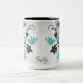 ティール（緑がかった色）ラブバードツートーンコーヒーマグ ツートーンマグカップ (中央)