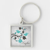 ティール（緑がかった色）ラブバードパーソナライズされたキーチェーン キーホルダー (正面)