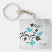 ティール(緑がかった色)ラブバードパーソナライズされたキーチェーン キーホルダー (正面)