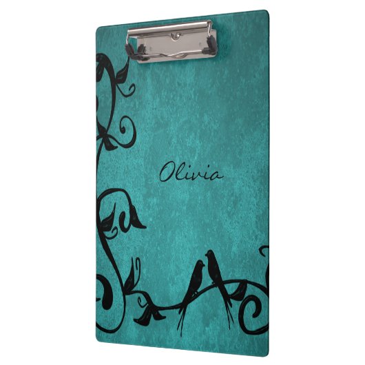 ティール(緑がかった色)ラブバードパーソナライズされたクリップボード クリップボード (左)