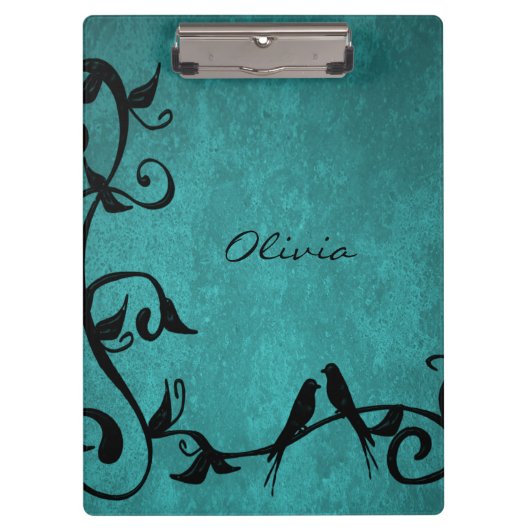 ティール(緑がかった色)ラブバードパーソナライズされたクリップボード クリップボード (正面)