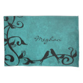 ティール(緑がかった色)ラブバードパーソナライズされたピラロケース 枕カバー (正面)