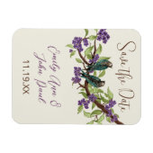 ティール（緑がかった色）ラブバードパープルブルーミングツリー マグネット (横)