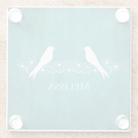 ティール(緑がかった色)ラブバードフローラつる植物ガラスコースター ガラスコースター (裏面)