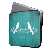 ティール（緑がかった色）ラブバードフローラつる植物ラップトップスリーブ ラップトップスリーブ (正面左)