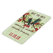 ティール（緑がかった色）ラブバードレッドさくらんぼの花 マグネット (左側)