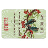 ティール（緑がかった色）ラブバードレッドさくらんぼの花 マグネット (横)