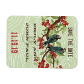 ティール(緑がかった色)ラブバードレッドさくらんぼの花 マグネット (横)