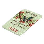 ティール(緑がかった色)ラブバードレッドさくらんぼの花 マグネット (左側)