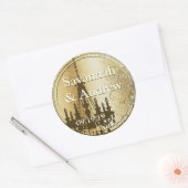 ティール(緑がかった色)ラブバード金ゴールド結婚ズシール ラウンドシール (封筒)