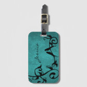 ティール（緑がかった色）ラベバパーソナライズされたーズ荷物タグ ラゲッジタグ (正面縦)