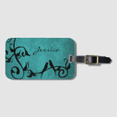 ティール（緑がかった色）ラベバパーソナライズされたーズ荷物タグ ラゲッジタグ (正面横)