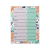ティール(緑がかった色)ラベンダーフローラミールプランナー&食料品一覧 ノートパッド (回転)