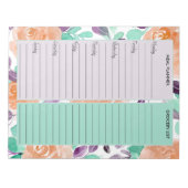 ティール(緑がかった色)ラベンダーフローラミールプランナー&食料品一覧 ノートパッド (正面)