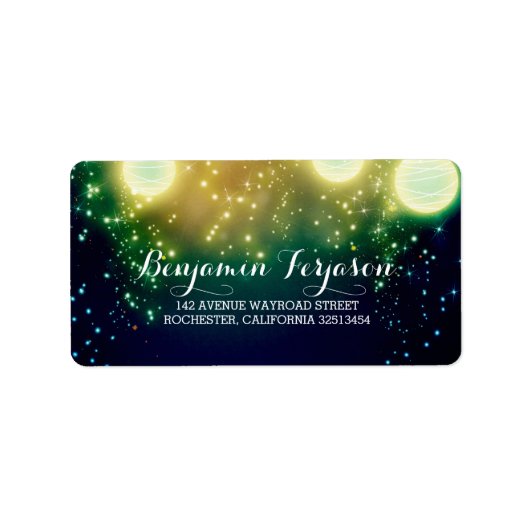 ティール（緑がかった色）ランタンライトロマンチック結婚ズ ラベル (正面)