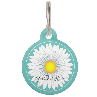 ティール（緑がかった色）リかわいらしトルデイジーラウンド ペット　ネームタグ