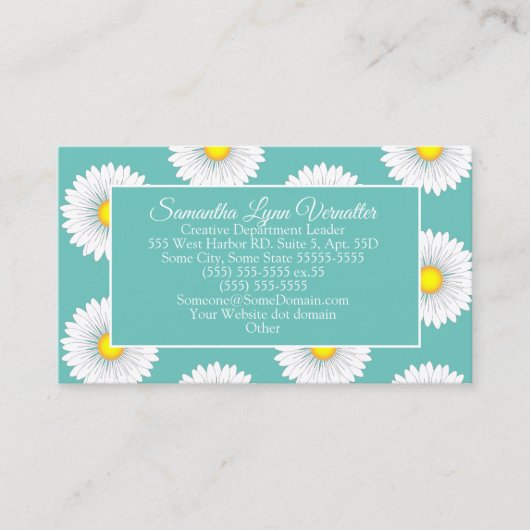 ティール（緑がかった色）リかわいらしトルデイジー 名刺 (正面)