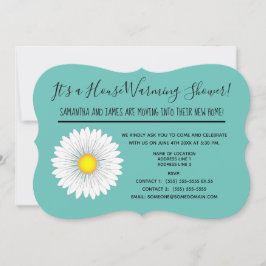 ティール（緑がかった色）リッかわいらしトルデイジーハウスウォーミングシャワー 招待状