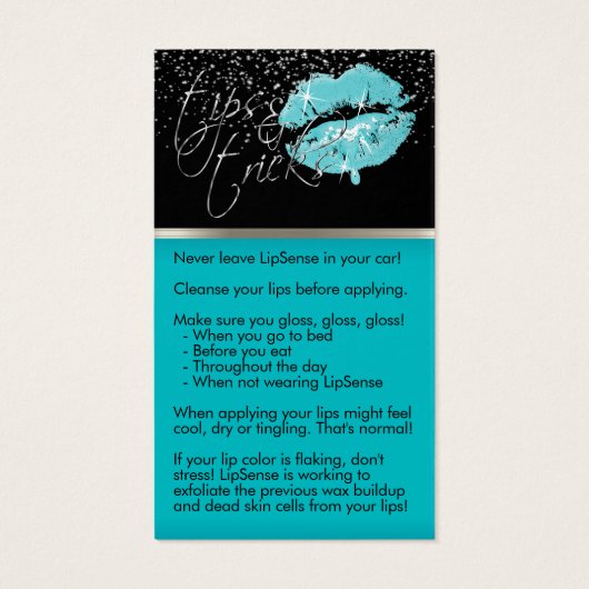 ティール(緑がかった色)リップ – 適用方法とヒント (裏面)