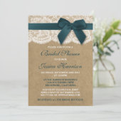 ティール(緑がかった色)リボンオンクラフト&レースブライダルシャワー 招待状 (スタンド正面)