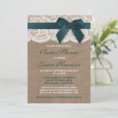 ティール（緑がかった色）リボンオンバーラップ&レースブライダルシャワー 招待状 (スタンド正面)