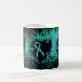 ティール(緑がかった色)リボングランジハート コーヒーマグカップ (中央)