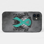 ティール（緑がかった色）リボンサポート認識度 Case-Mate iPhoneケース (裏面(横))