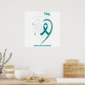ティール（緑がかった色）リボン卵巣がん認識度贈与 ポスター (キッチン)