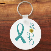 ティール(緑がかった色)リボン希望キーチェーン キーホルダー (正面)