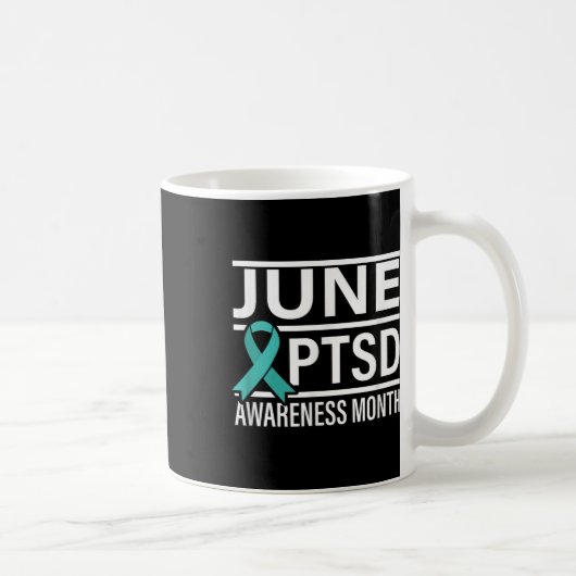 ティール（緑がかった色）リボン6月Ptsd認識度月 コーヒーマグカップ (右)