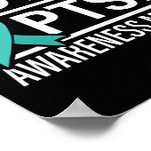 ティール(緑がかった色)リボン6月PTSD認識度月 ポスター (角)