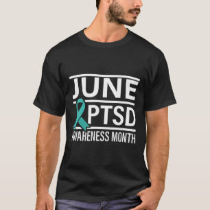 ティール(緑がかった色)リボン6月Ptsd認識度月 Tシャツ
