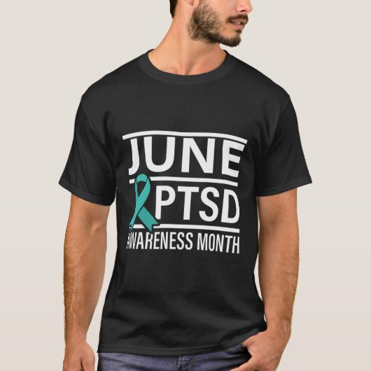 ティール(緑がかった色)リボン6月Ptsd認識度月 Tシャツ (正面)