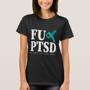 ティール(緑がかった色)リボンPtsd認識度 – サポートストレスAwaren Tシャツ