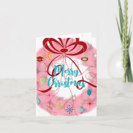 ティール（緑がかった色）リースレトロクリスマス カード