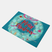 ティール（緑がかった色）リースレトロクリスマス ドアマット (アングル)