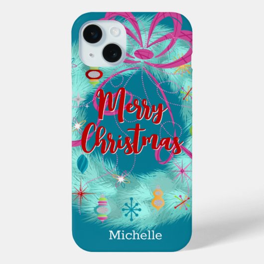 ティール（緑がかった色）リースレトロクリスマス Case-Mate iPhoneケース (裏面)