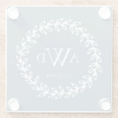 ティール(緑がかった色)リース |トリプルモノグラムコースター ガラスコースター (裏面)