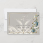 ティール(緑がかった色)リーフ金ゴールドアイボリーパンパスグラス披露宴 招待状 (正面)