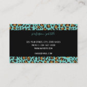 ティール(緑がかった色)レオパードアニマルプリントモダンプロフェッショナル 名刺 (裏面)