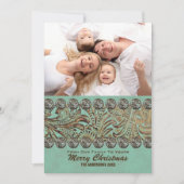 ティール（緑がかった色）レザーカントリーウェスタンクリスマスフォト シーズンカード (正面)