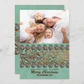 ティール(緑がかった色)レザーカントリーウェスタンクリスマスフォト シーズンカード (正面/裏面)